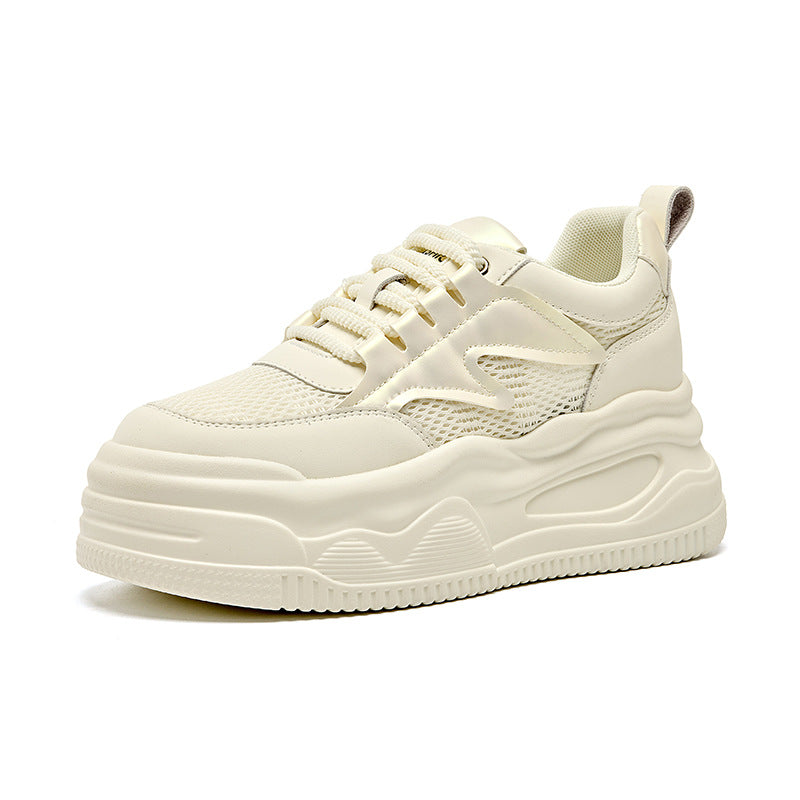 Women's White Spring Sports Pumps Mesh Breathable Increased Platform Women's Casual Shoes