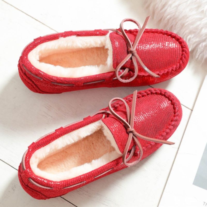 Women's With Fleece Lining Cotton Large Size Pregnant Fluffy Flat Bottom Loafers