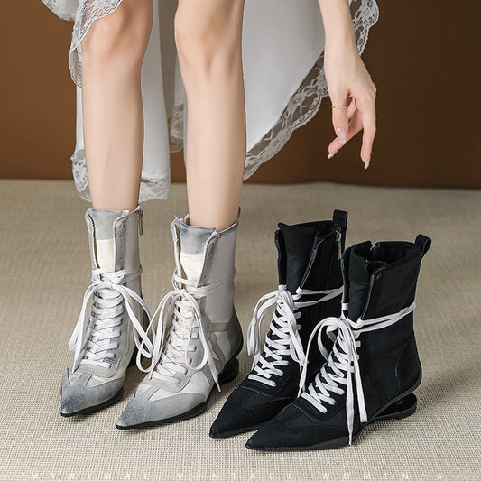Women's Beautiful Black Short High-grade Retro Boxing Early Women's Leather Boots