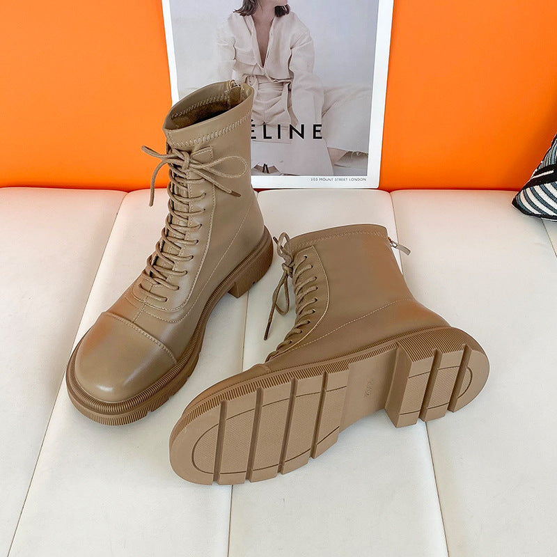 Women's Back Zipper Martin British Style Flat Boots