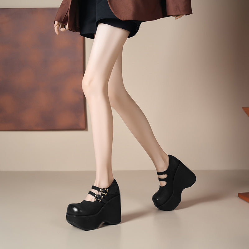 Women's Genuine Fashion Retro Platform High Pumps Women's Casual Shoes