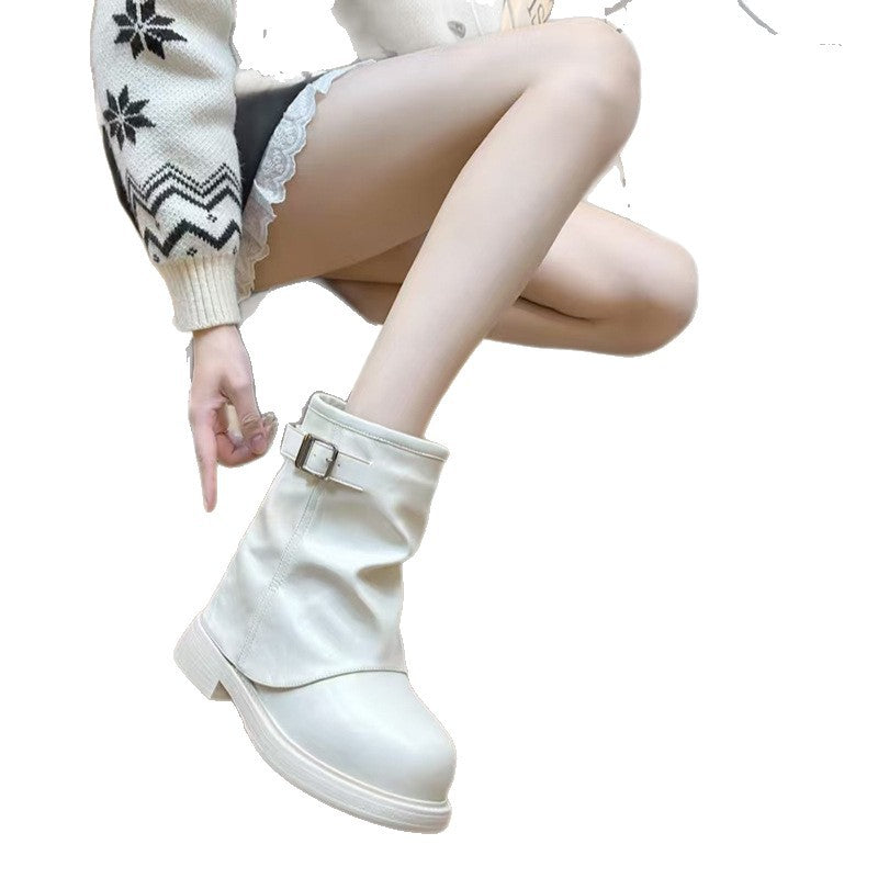 Women's Cowboy Pile Style Booties Platform Martin Winter Women's Casual Shoes