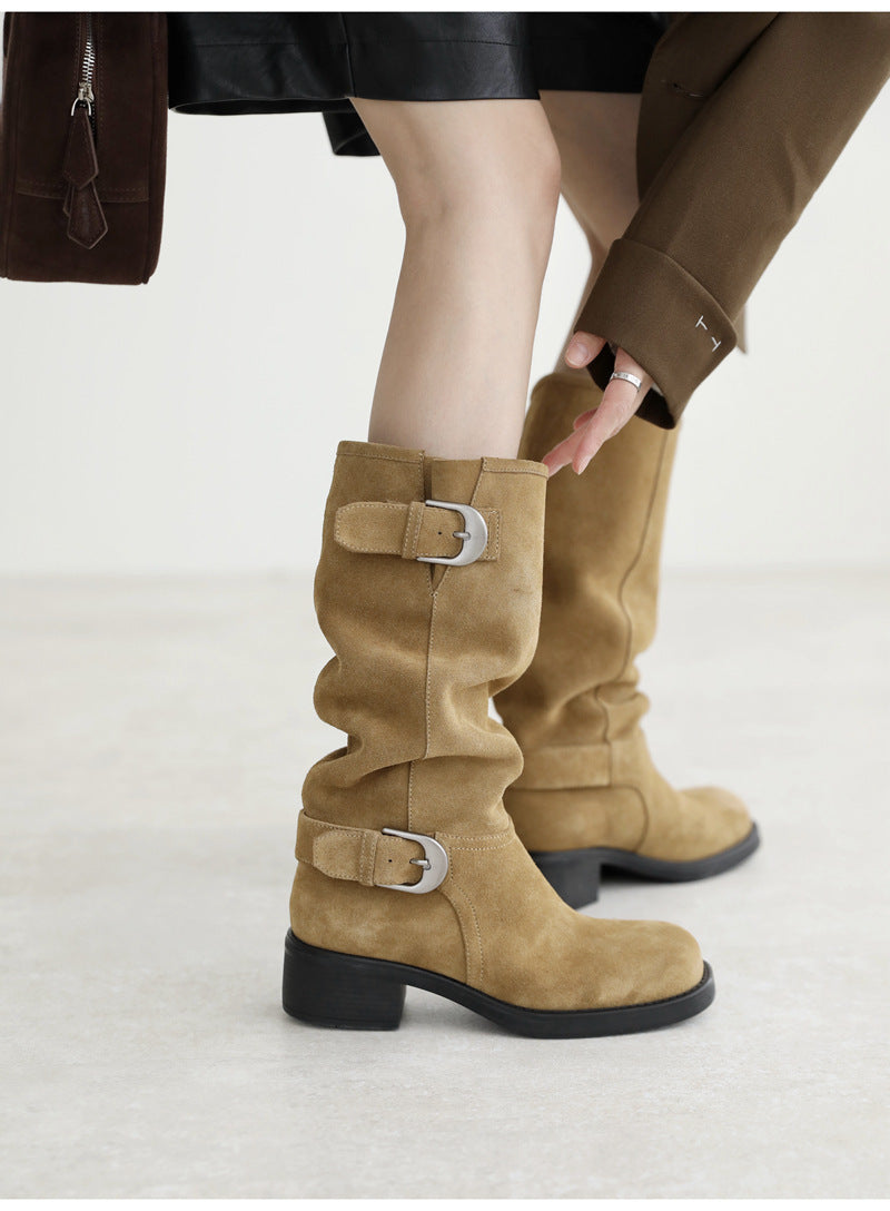 Women's Pile Style Straight Retro Western Cowboy Color Matching Boots