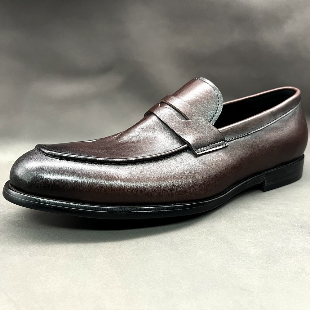 Men's Washed-out Vintage Process Slip-on Horsehide Small Loafers/doug Shoes