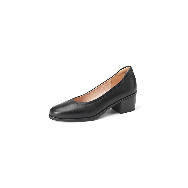 Women's Black Pumps Simple Mid Round Toe Women's Shoes