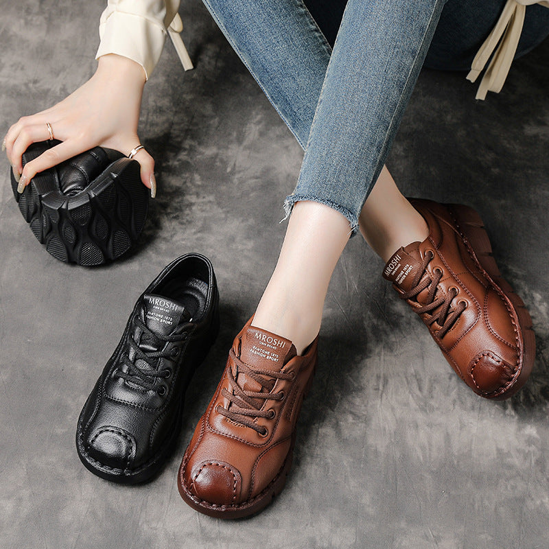 Women's Full Cowhide Wedge Platform Mid Mom Women's Casual Shoes