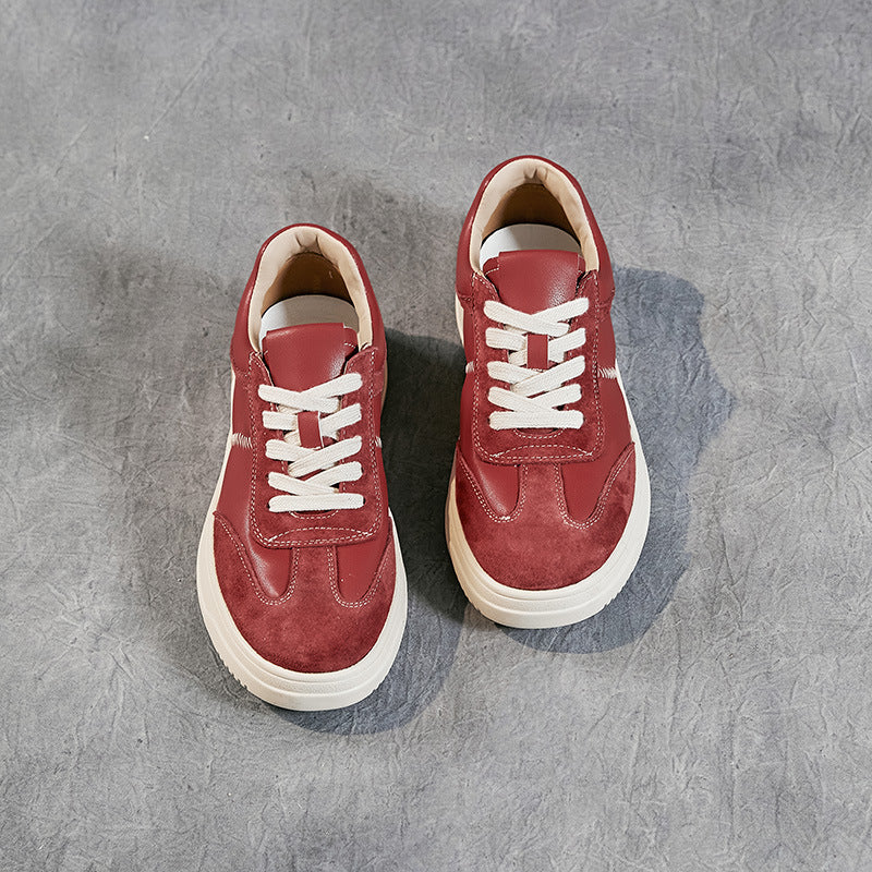 Women's First Layer Cowhide Easy Wear Flat Sneakers