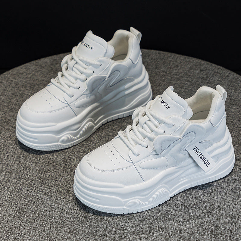 Women's Spring Platform Cowhide Easy Wear Lace Up Classic Sports Women's Casual Shoes
