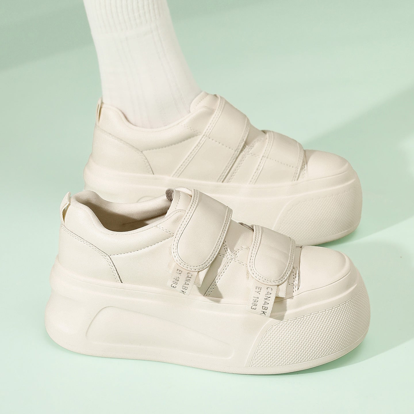 Women's White Spring Thick Bottom Velcro Versatile Daily Comfortable Women's Casual Shoes