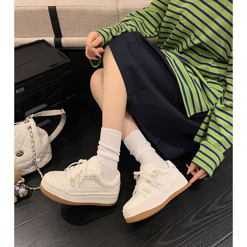 Women's White Versatile European Retro Muffin Sports Leisure Men's Shoes