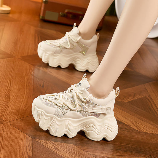 Women's Dad Spring Platform Rhinestone Fashion Small Height Sneakers