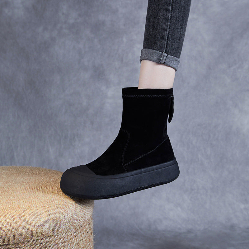 Style Fashion Back Zip Short Skinny Women's Leather Boots
