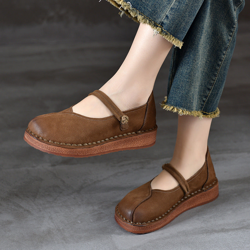 Women's Style Authentic Low Spring Cowhide Round Head Leisure Single-layer Soft Men's Shoes
