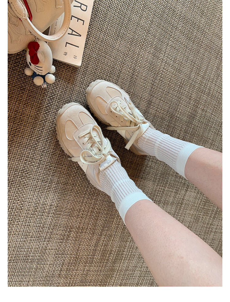 Increasing Insole Cowhide Version Grape Mom Comfortable Soft Bottom Round Sneakers