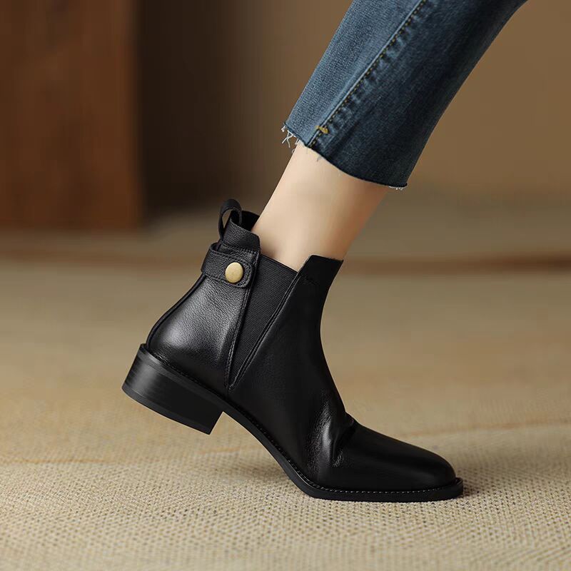 Women's Chelsea Booties Retro Ankle Round Head Plus Veet Chunky Heels