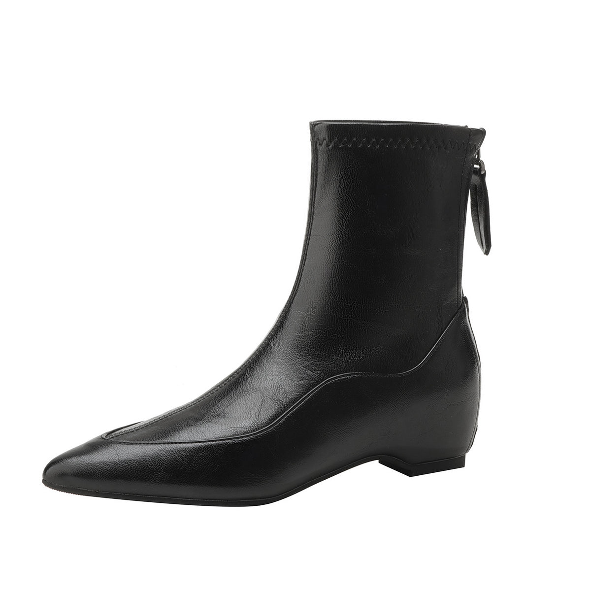 Women's Height Increasing Insole Pointed Toe Temperament Short Back Zipper Women's Leather Boots