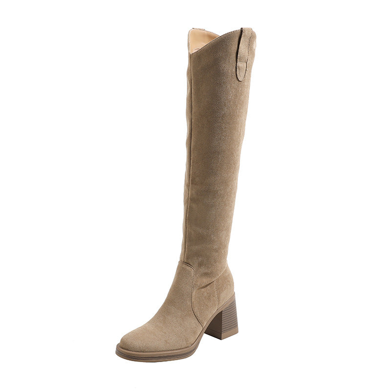 Women's Pile Style V Cut Round Toe Thick Women's Leather Boots