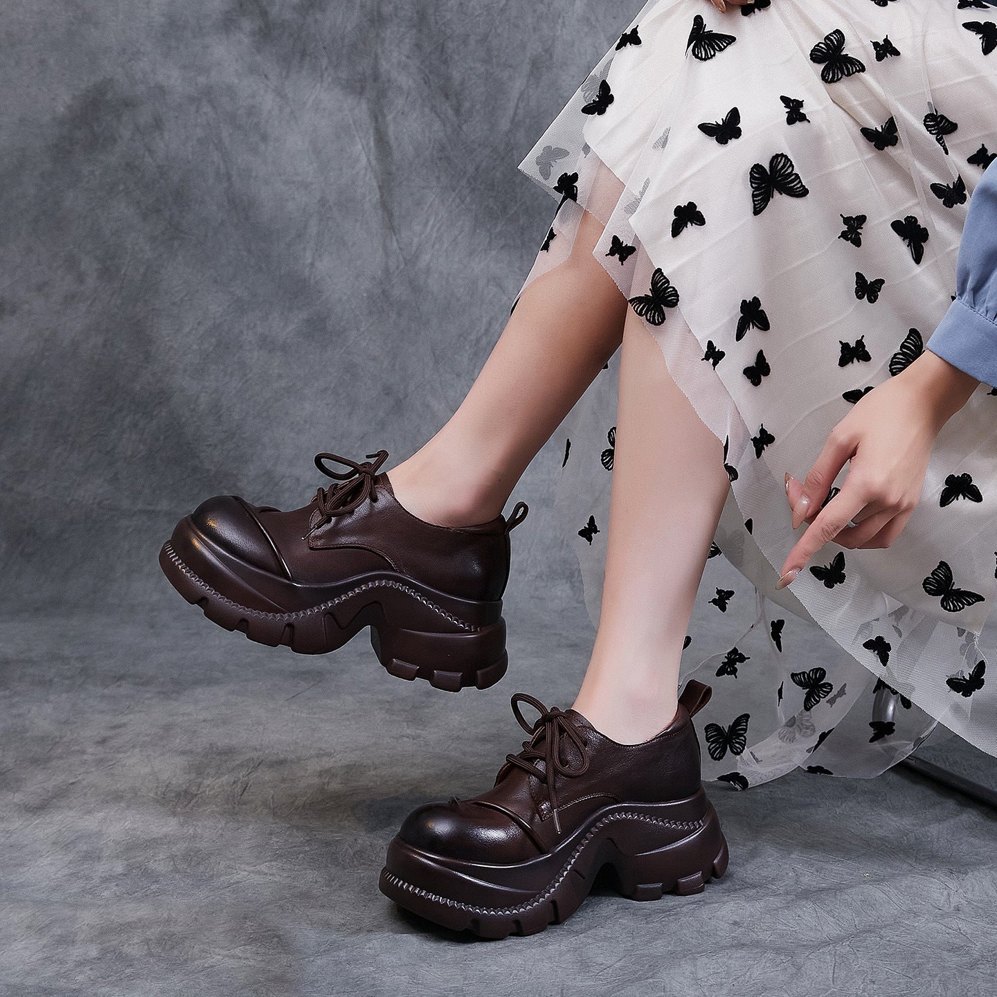 Women's Muffin Thick Bottom Big Head Pumps Autumn Vintage Women's Fashion Shoes