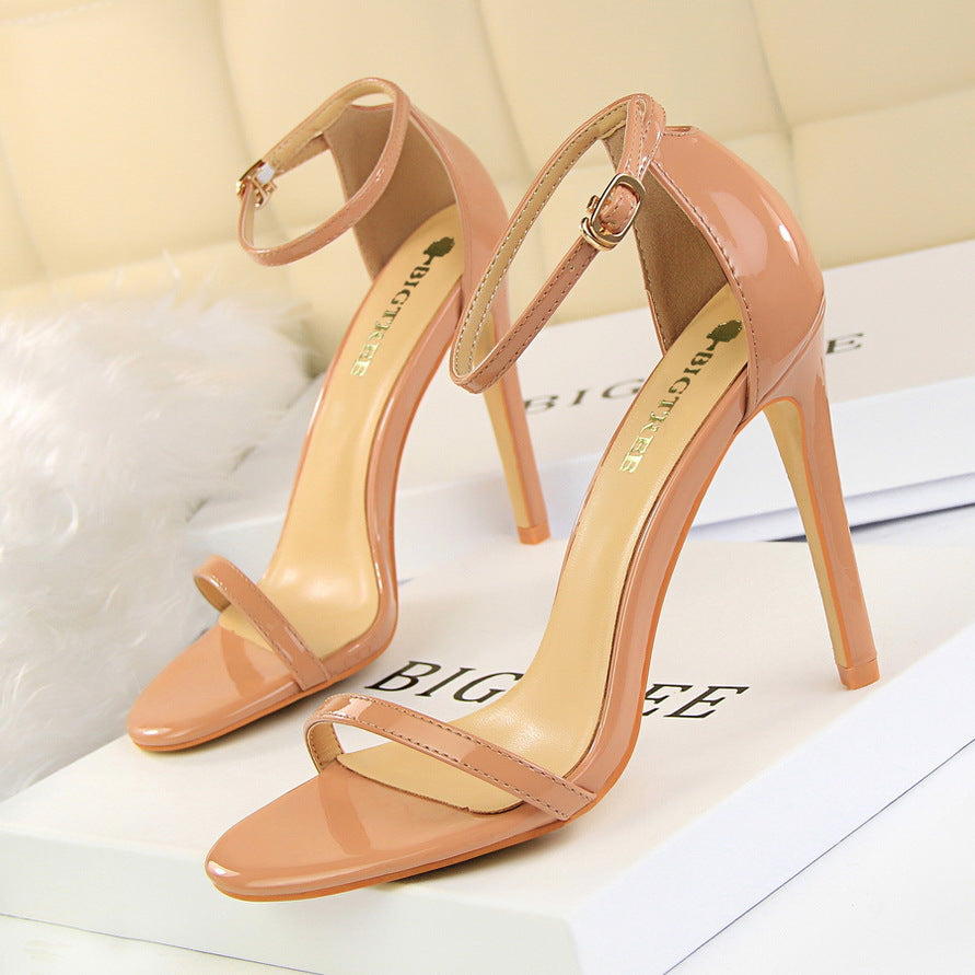 Women's Simple Open Toe High Stiletto Patent Heels