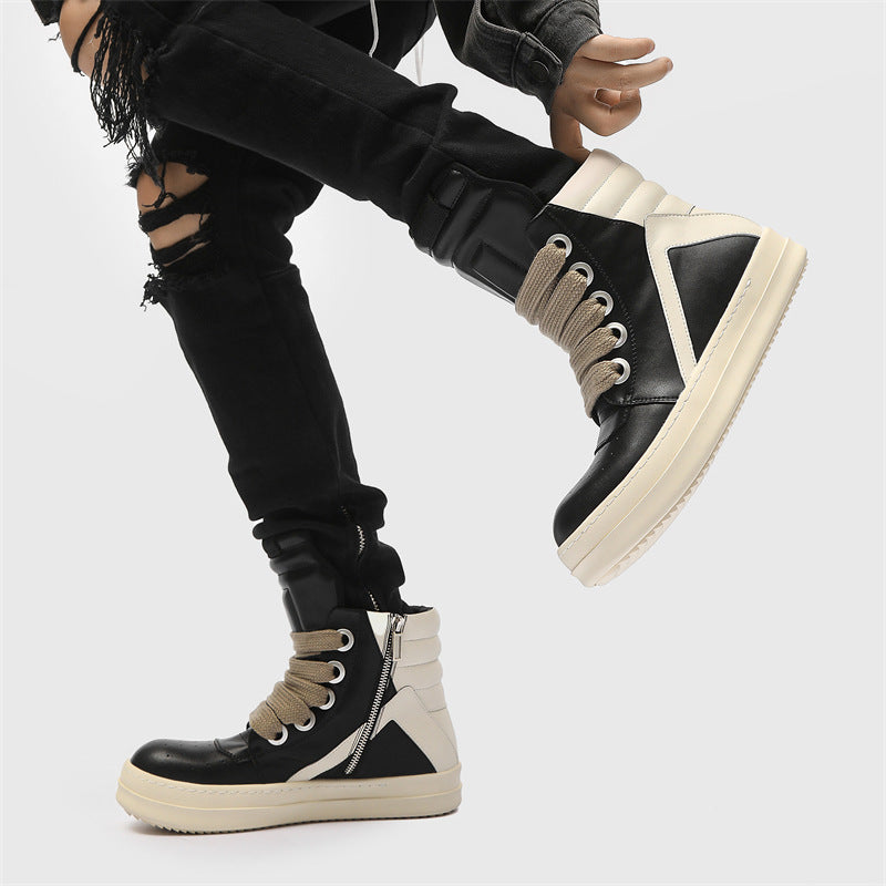Men's Triangle Plaid Trendy Middle Platform Height Increasing Men's Casual Shoes