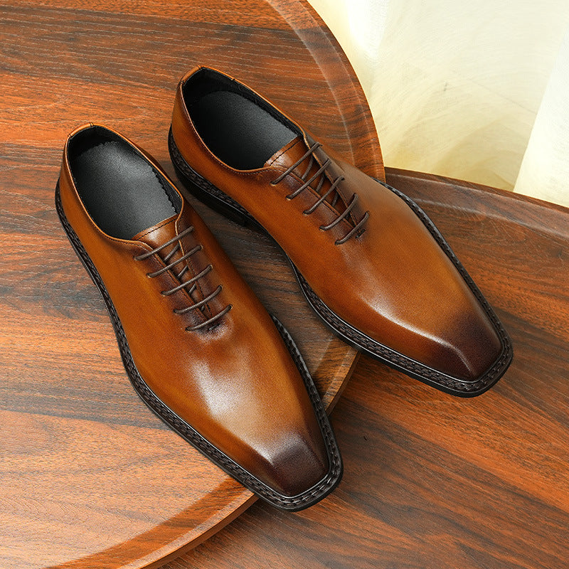 Men's Summer Wedding Business Formal Wear British Square Toe Leather Shoes