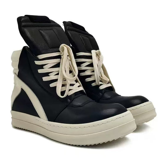 Men's Platform High Black White Fashion Genuine Dark Heels