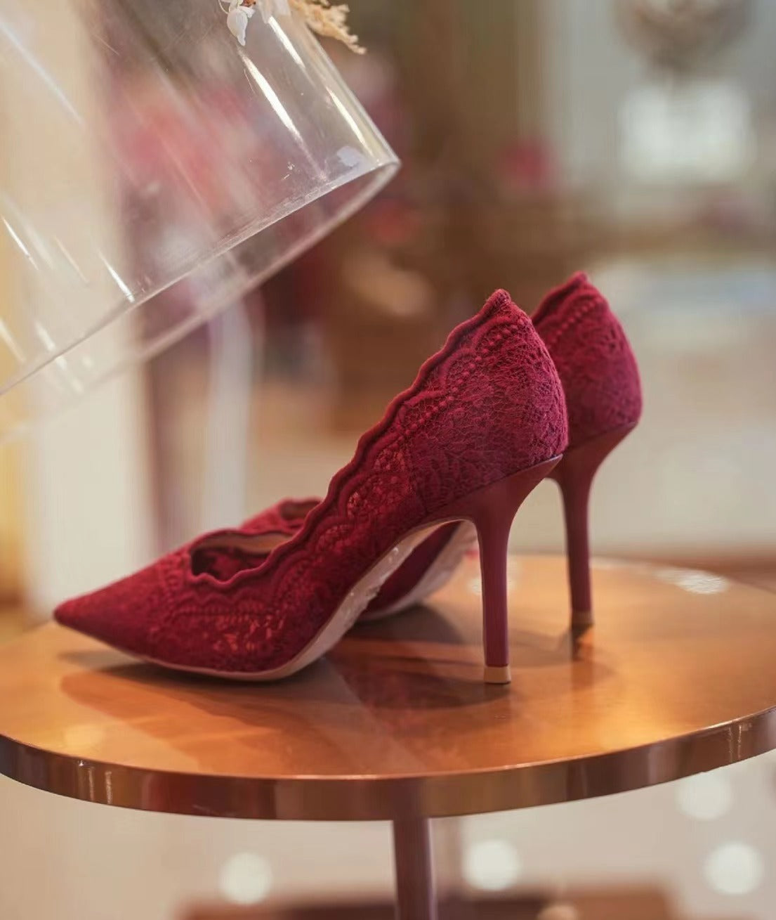Women's Spring Pointed Stiletto Embroidered Lace Dress Heels