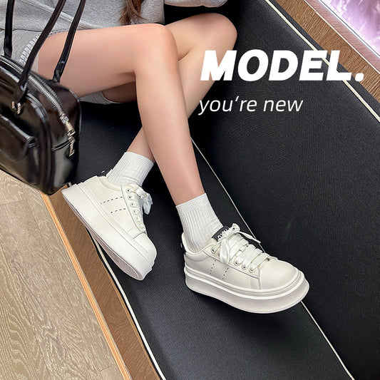 Women's Classic Round Head Thick Bottom Height Increasing White Preppy Style Women's Casual Shoes