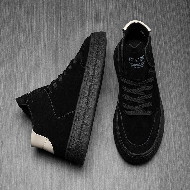 Men's First Layer Cowhide Board Matte Black Sneakers
