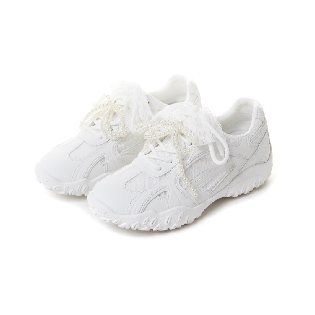 Women's Autumn Lace Pearl Height Increasing Insole Soft Bottom White Women's Casual Shoes