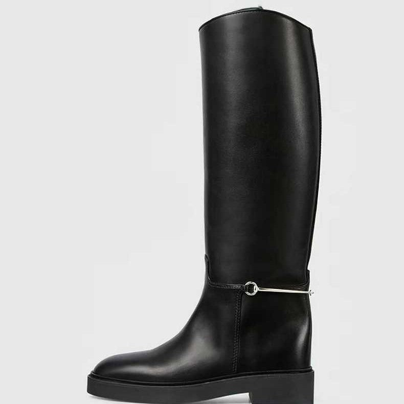 Style Large Tube Circumference Loose Straight Metal Women's Leather Boots