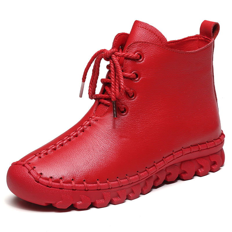 Women's Mother's Short Fleece-lined Warm Soft Bottom Leather Shoes