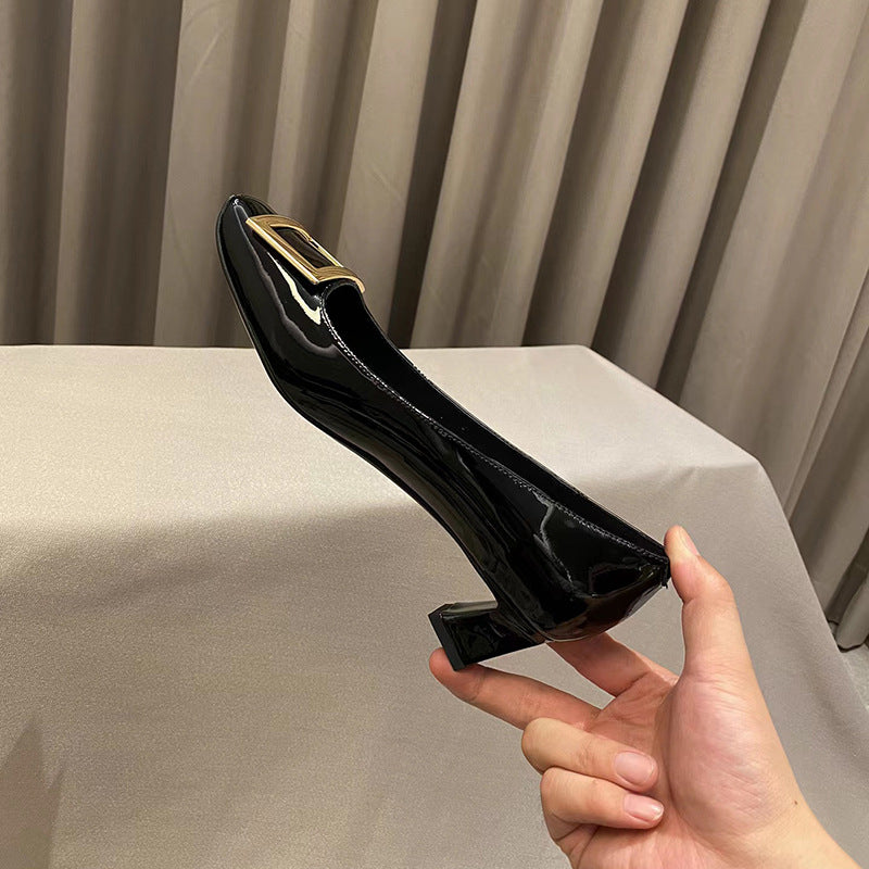 Women's Buckle Chunky High Stiletto Toe High-grade Commuter Heels