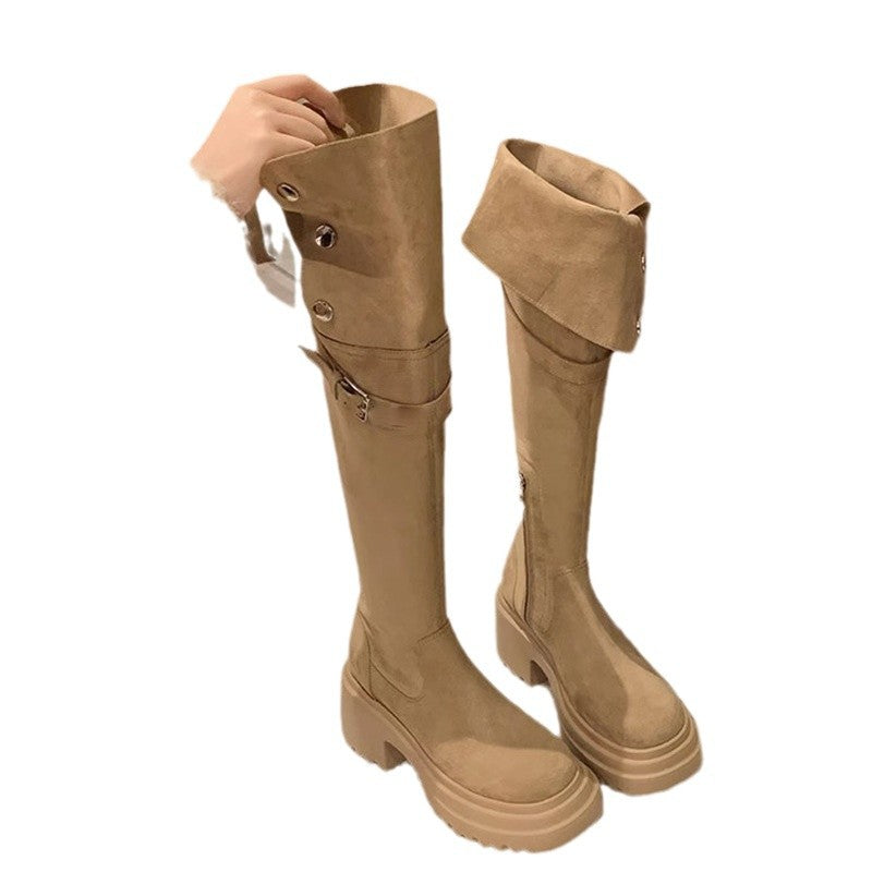 Bottom Lamb Fur Chunky High Over The Knee Elastic Boots