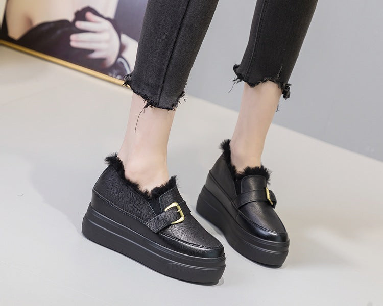 Women's Increasing Insole Genuine Spring Thick Bottom Buckle Small Women's Casual Shoes