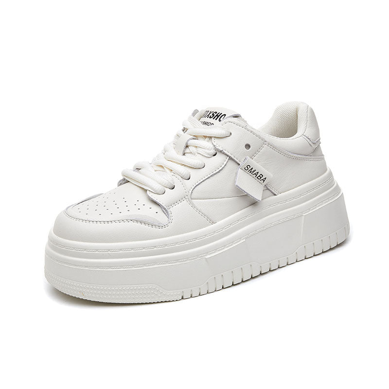 Women's Live Broadcast Cowhide Easy Wear Spring Platform Muffin Sneakers