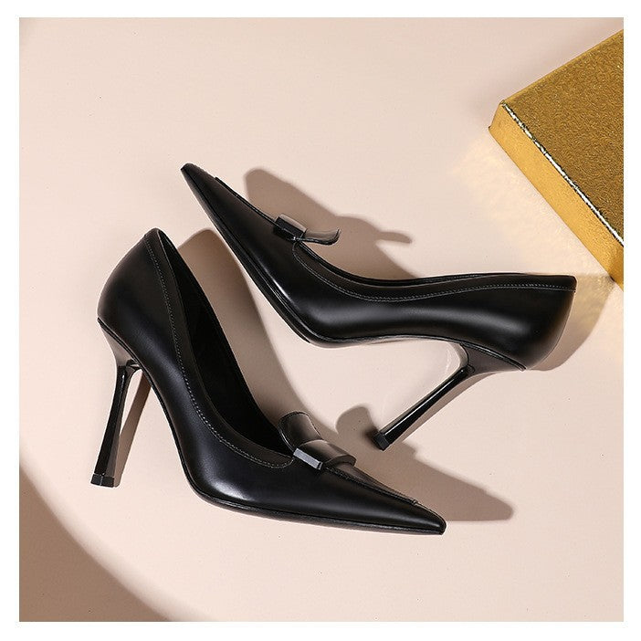 Pointed Toe Adult Lady Like Woman Classy Business Black Thin Heels