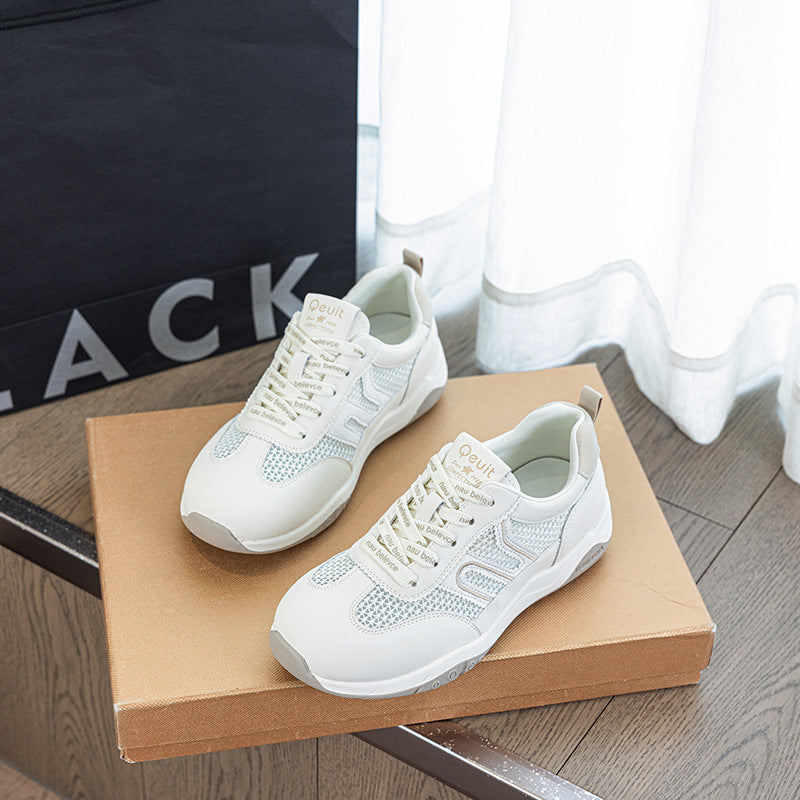 Women's Large Size White Mesh Breathable Flat Women's Casual Shoes