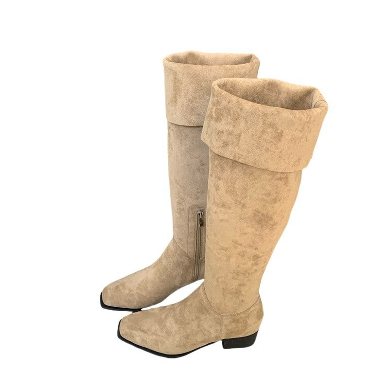Female Tube Tail British Style Height Increasing Insole Square Women's Leather Boots