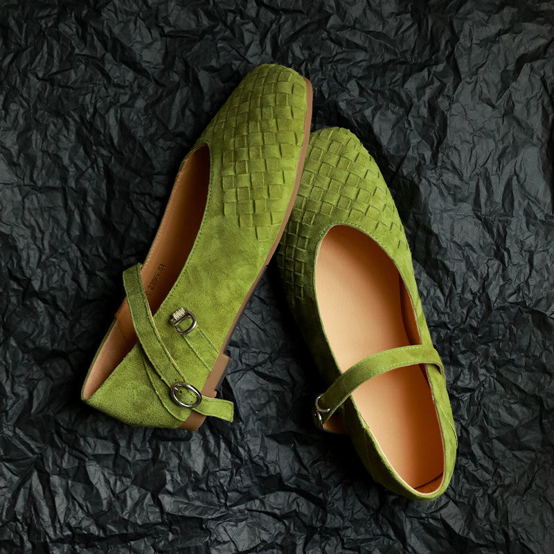Women's Square Toe Vintage Woven Spring Shallow Mouth Artistic Women's Casual Shoes