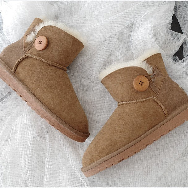 Women's Winter Warm Sheepskin Fur Short Thickening Snow Boots