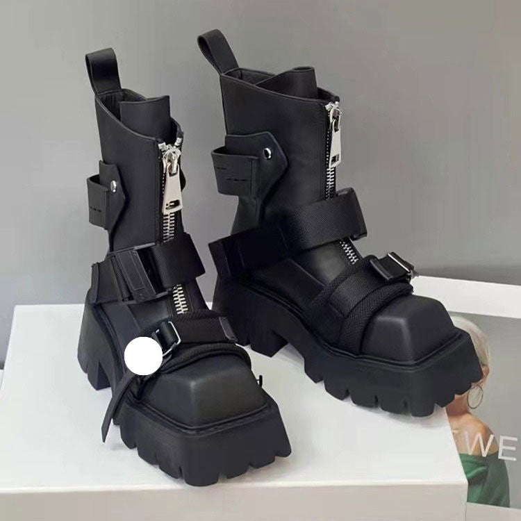 Tide Square Head Niche Black Warrior Mobile Boots