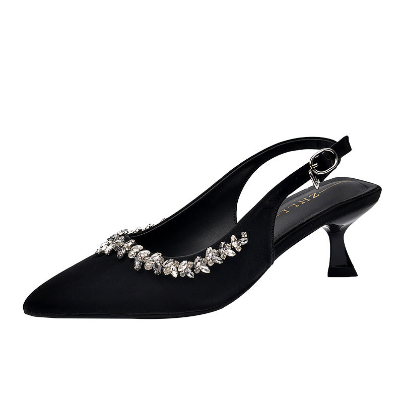 Women's Toe Slingback High Pumps Stiletto Rhinestone Women's Shoes