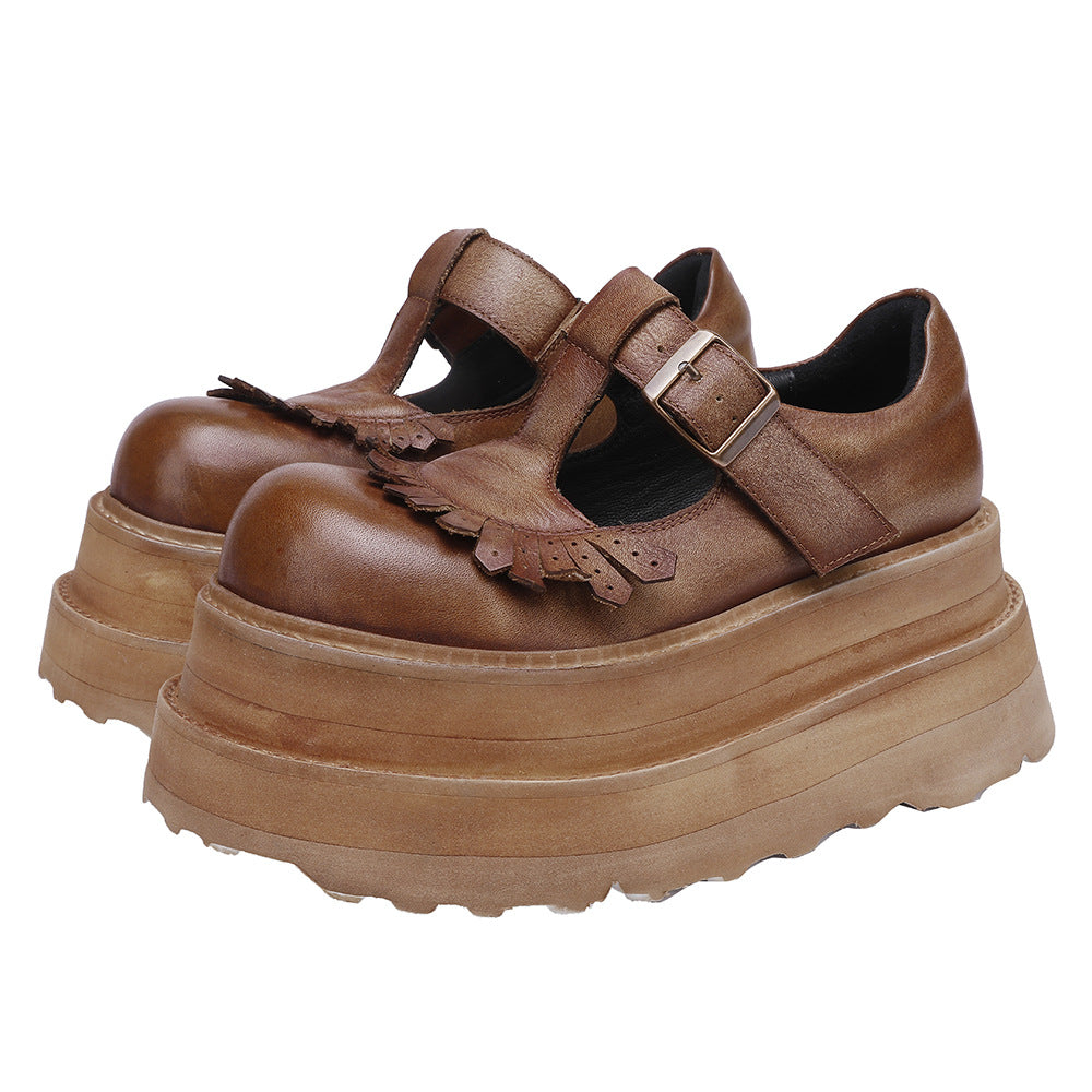 Women's Cowhide Platform Muffin Height Increasing Small Versatile Women's Shoes