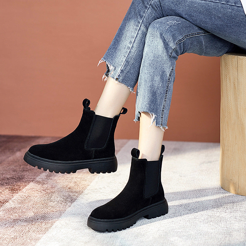 Women's Price Ding British Style Frosted Mid Flat Short Pedal Boots