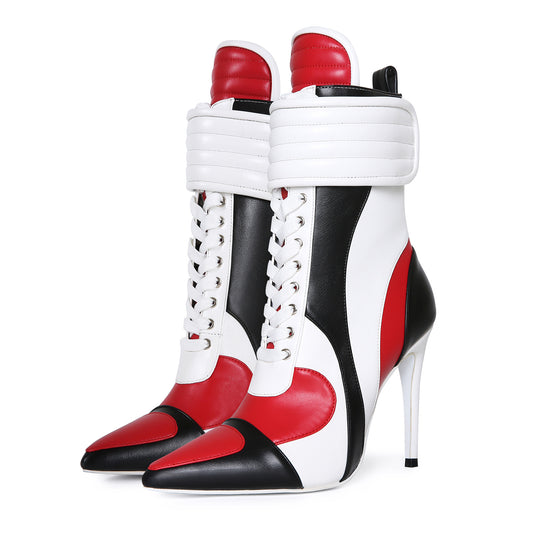 Women's Matching Pointed Sports Style Stiletto Large Size Ankle Women's Leather Boots