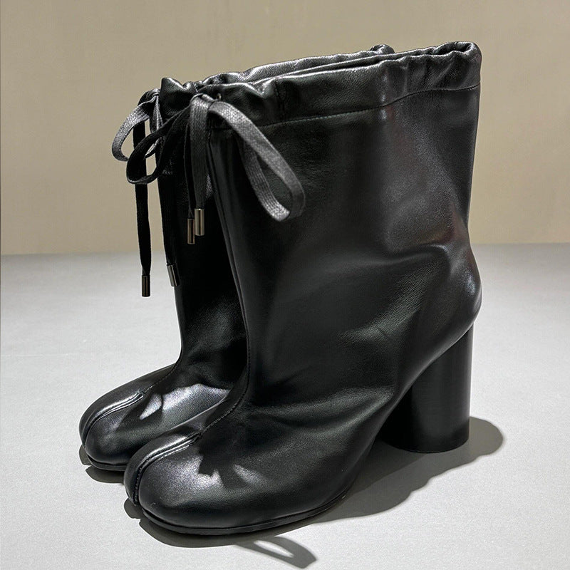 Women's Sheepskin Version Wide Tube Split Toe Trotter Genuine Made Women's Leather Boots