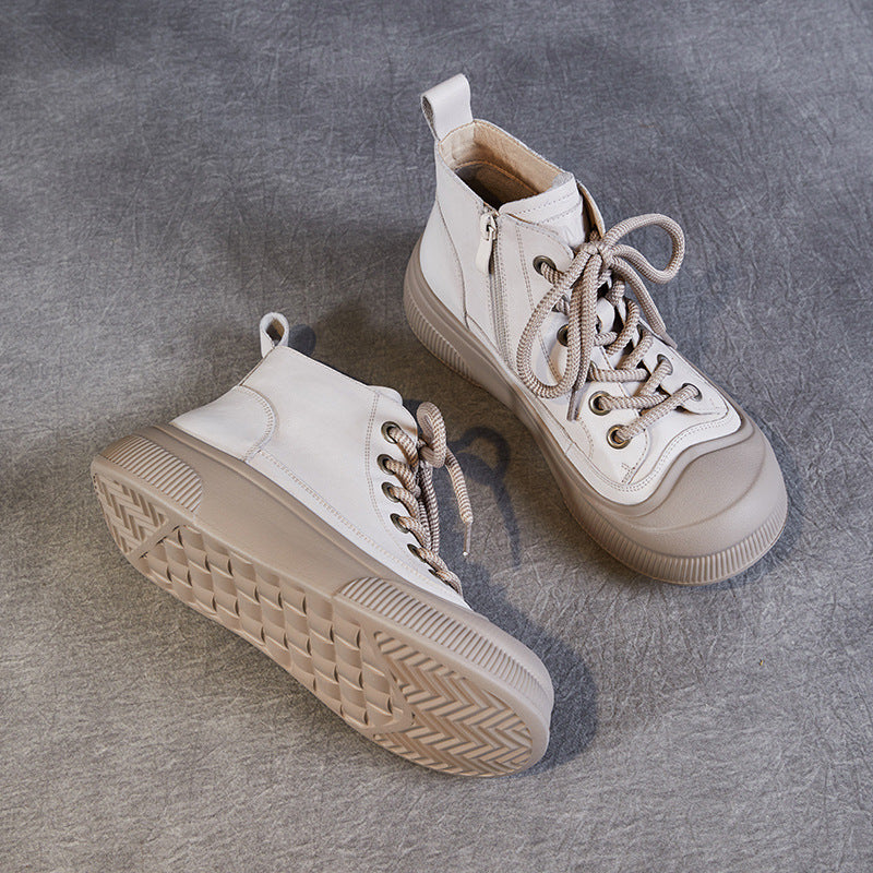 Women's Board Retro First Layer Cowhide Platform Casual Shoes