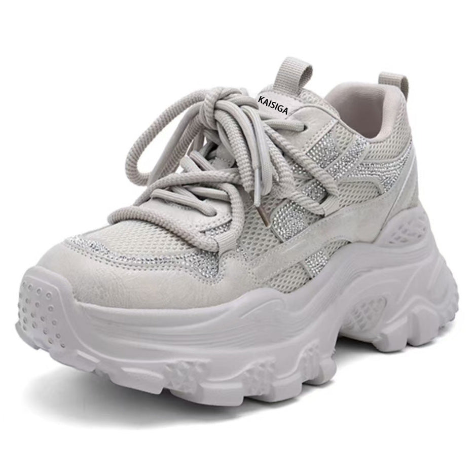 Women's Super Hot Rhinestone Dad Thick Bottom Women's Casual Shoes