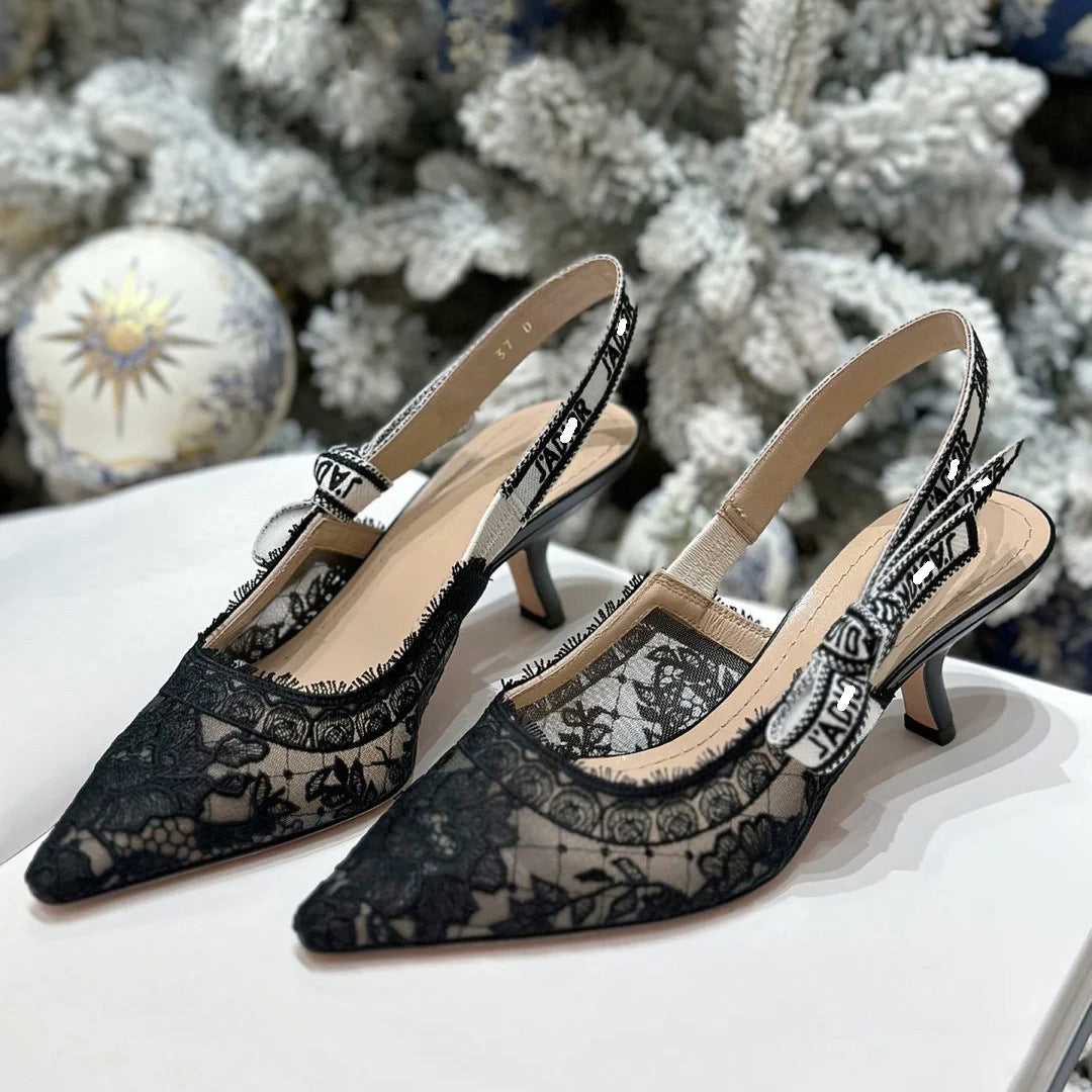 Women's Tassel Letter Summer Bow Pointed Toe Kitten Transparent High Heeled Sandals
